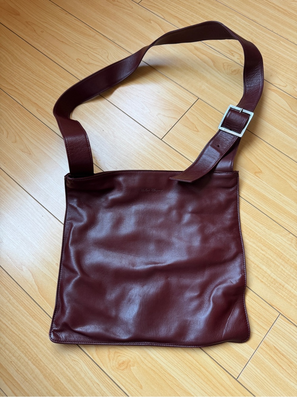 Robert Clergerie Burgundy Leather Messenger Shoulder Bag